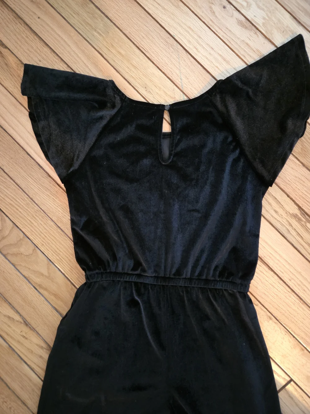 Old Navy Black Velvet Flutter-Sleeve Jumpsuit